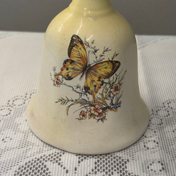 Vintage Butterfly Meadow Bell Collectible 80s Yellow Cottage Decor Porcelain - Picture 2 of 4